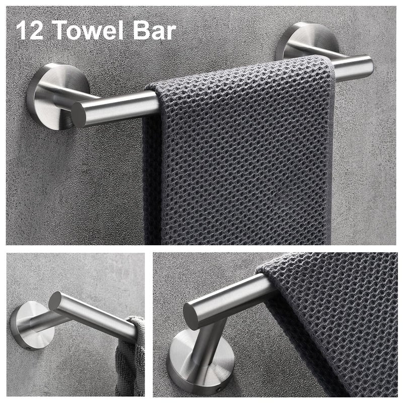Nolimas 3-Pieces Set Brushed Nickel Bathroom Hardware SUS304 Stainless Steel Round Wall Mounted - Includes 12" Hand Towel Bar, Toilet Paper Holder, Robe Towel Hooks,Bathroom Accessories Kit - Image 4